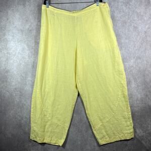 Flax Pants Womens Large Yellow Linen Wide Leg High Rise‎ Lightweight Casual Boho